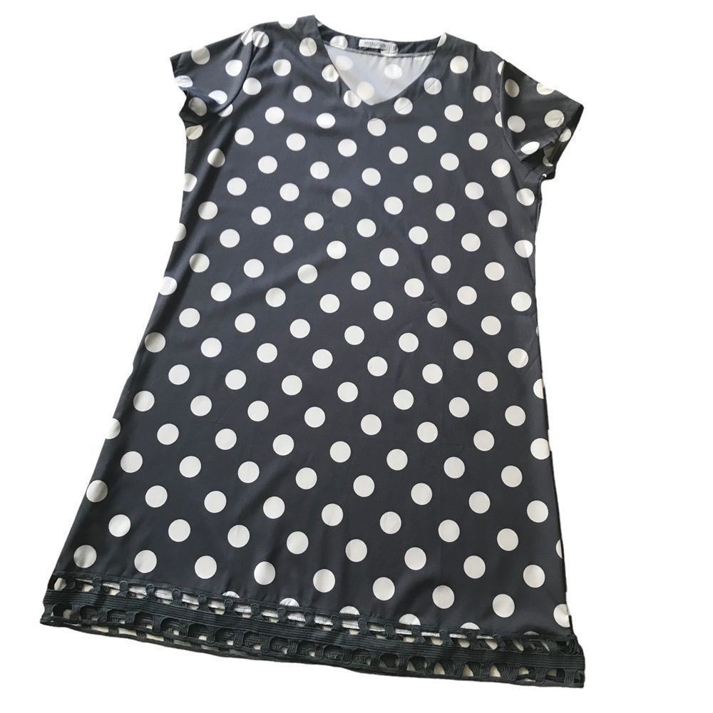 MISSLOOK Plus Size Dress Slip On Shift Style Short Sleeve Gray & White Size 3X